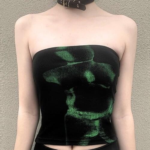 Hirigin Sexy Y2K Vintage Grunge Tube Crop Tops Summer Strapless Off Shouler Backless Camis Women Mini Vest Punk Streetwear 2021