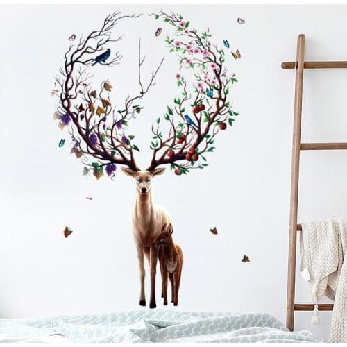 Art Home Decoration Mother And Child Deer Butterfly Flower And Bird Wallpaper Bedroom Porch Decoration Wall Sticker