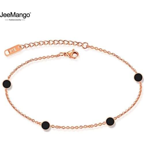 JeeMango Minimalist Rose Gold Color Anklets Foot Jewelry 5Pcs Acrylic Circle Chain & Link Stainless Steel Anklet Jewelry JA19012