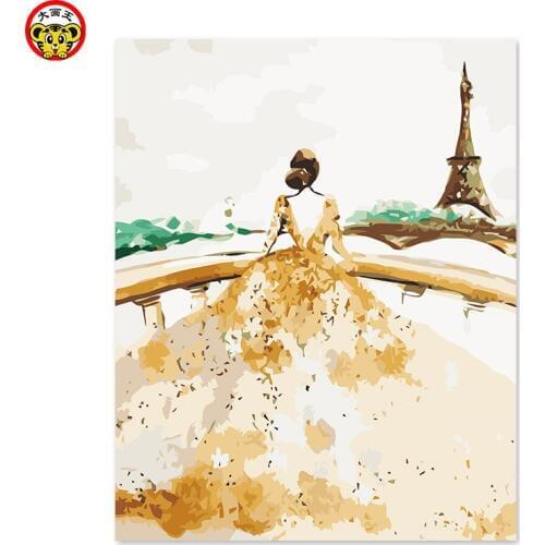 Painting by numbers art paint by number Wedding dresses in Paris tower romantic