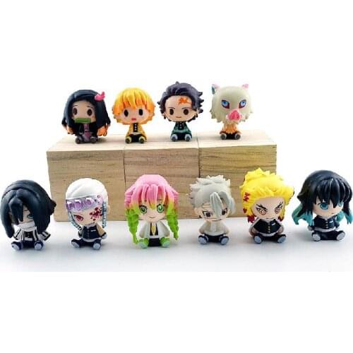 Kawaii Q Version Demon Slayer Figure Toy Doll Sitting Ghost Action Figure Tanjiro Nidouzi Inosuke Zenizu Collection Model Gift