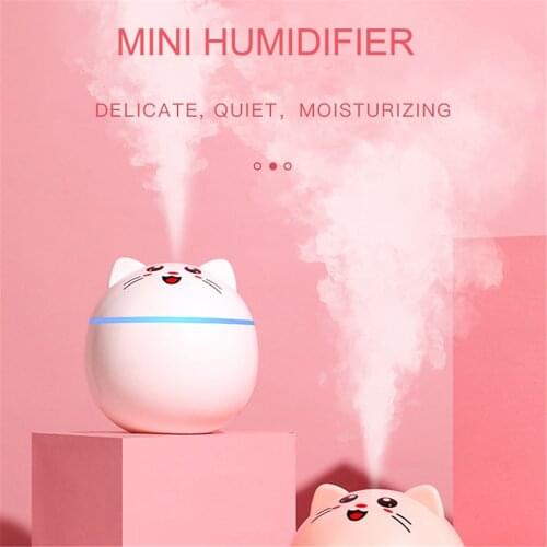 KEBETEME 300ML Air Humidifier USB Aroma Diffuser Cute Cat Air Purifier Freshener Cool Mist Maker With Lights