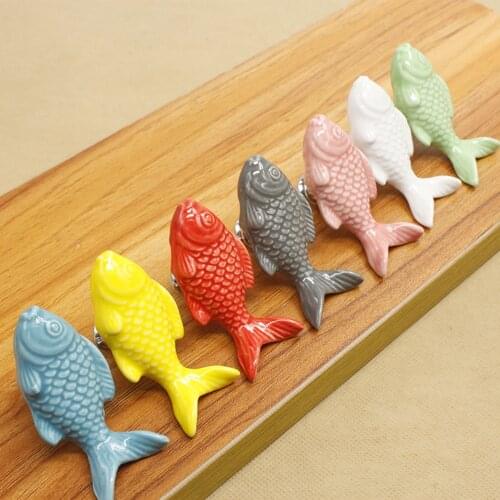 Ceramic Fish Drawer Knob 3D Cartoon Fish Cabinet Processing Novelty Creative Fashion Furniture Processing Hardware