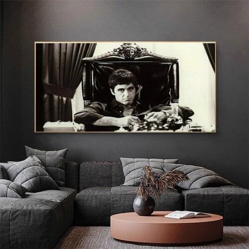 Classic Film Tony Montana Pop Black and White Portrait Canvas Prints and Posters Canvas Painting Wall Artwork Room Home Decor