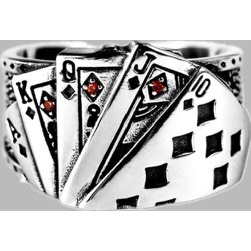 Wholesale Designer Jewelry Gothic Style Gambling Good Luck Womens Rings Poker Playing Card Funny Cubic Zirconia Ring