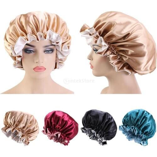 2pc Satin Bonnet Sleep Bonnet Cap Double Layer Sleeping Hair Bonnet