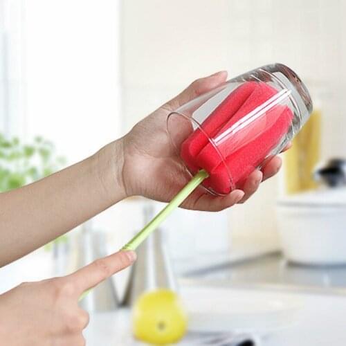 2PC Creative Home Dishwashing Brush Pot Lengthen Sponge Cleaning Cup Brush Long Handle Cleaning Brush