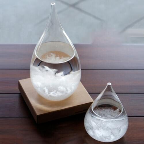 Mini Desktop Droplet Storm Glass Bottle Weather Forecast Predictor Monitor Barometer With Wood Base For Home Decor