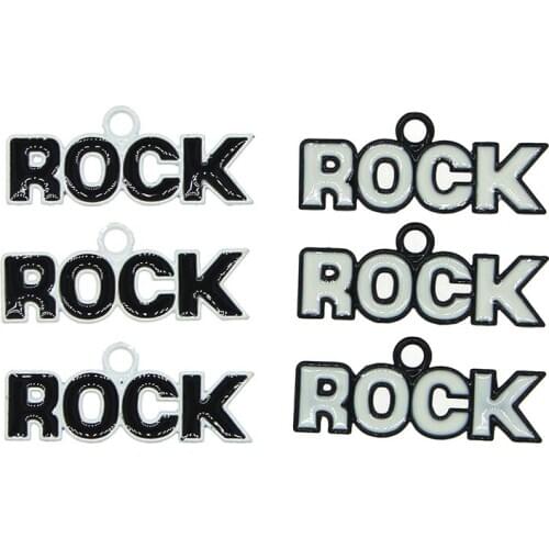 Fashion Letter ROCK Charms Simple black and white style Pendant For Bracelets Necklace DIY Jewelry finding Accessories X939