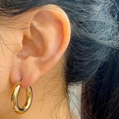 Trendy Simple Gold Color Stainless Steel Hoop Earrings For Women Girl Circle Round Minimalist Earrings Party 2021 NEW Jewelry