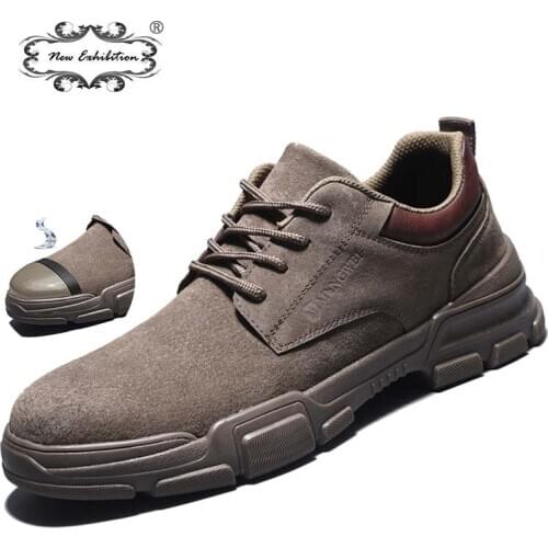 New exhibition Work Shoes Men Outdoor Sneakers Non-slip Wear-resistant Steel Toe Anti-smash Male Hiking Desert Safety Work Boots