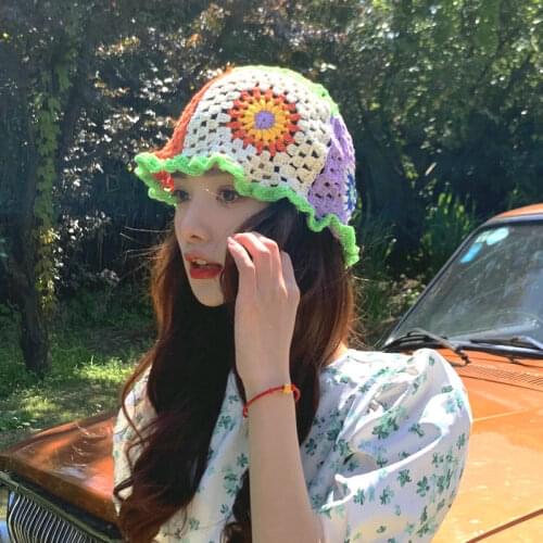 Hollow Crochet Knitting multicolor Bucket hats New Panama 2021 fashion brand sun hats sun visor uv protection foldable sun Cap