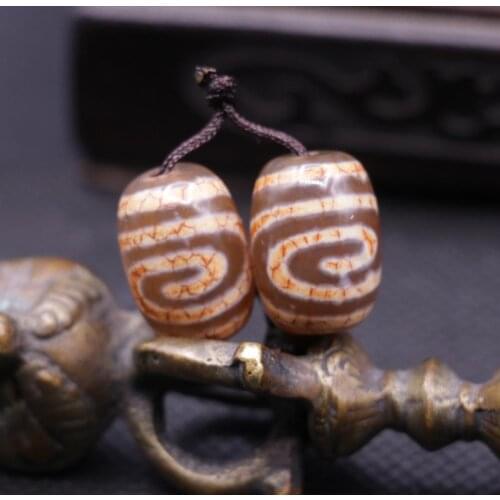 A Pair of Magic Power Tibetan Old Agate Vertically Rich Bloody dZi Bead Amulet LKbrother Sauces Top Qulality Garrentee