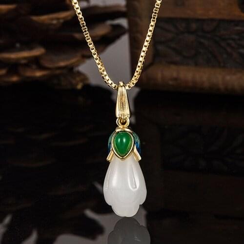 18k Gold Pierscionki Pendant Bizuteria Gemstone Real Natural jade Treasure Pendant Necklace Jewelry Pendant Females gifts