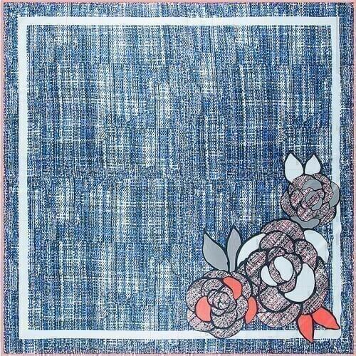 POBING Luxury Satellite Flowers Print Neckerchief 100% Twill Silk Scarf For Women Shawls Wraps Female Bandana Square Scarves