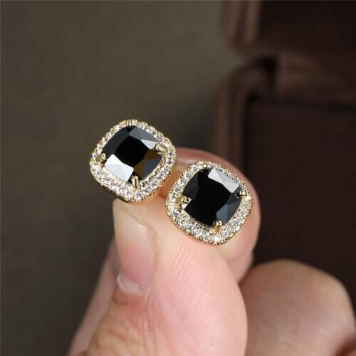 Cute Square Black Stone Stud Earrings Vintage Fashion Gold/Black/Rose Gold/Silver Color Earrings For Women Wedding Jewelry Gifts