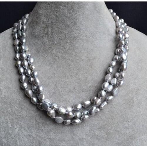 Gray Pearl Jewellery,3 Rows Baroque Freshwater Pearl Necklace,7-9mm Natural Pearl Necklace,Handmade Fashion Woman Gift