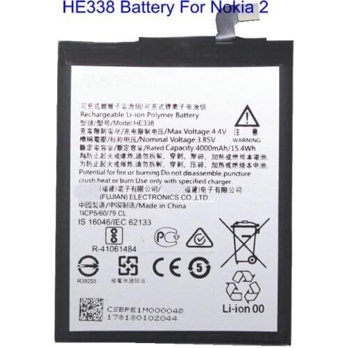 1x HE338 HE 338 4000mAh /15.4Wh Replacement Battery For Nokia 2 For nokia2 Batteries Bateria