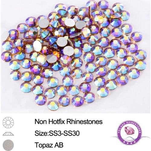 Topaz AB Mix 8 Sizes SS3-SS30 Non Hotfix Nail Art Flatback Rhinestone Glass Material Fixed Glue On Rhinestones