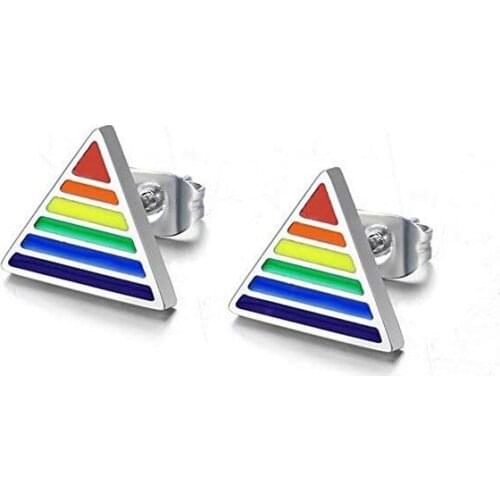 Unique Lesbian Gay Pride Stainless Steel Triangle Rainbow Tiny Small Ear Studs Charm Romantic Gift Accessories For Men