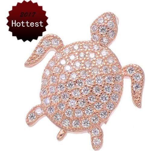 High Quality Copper Metal with Zirconia Rhinestone Gold Rose Gold Sea Turtle Design Pendant Men Women Jewelry Making