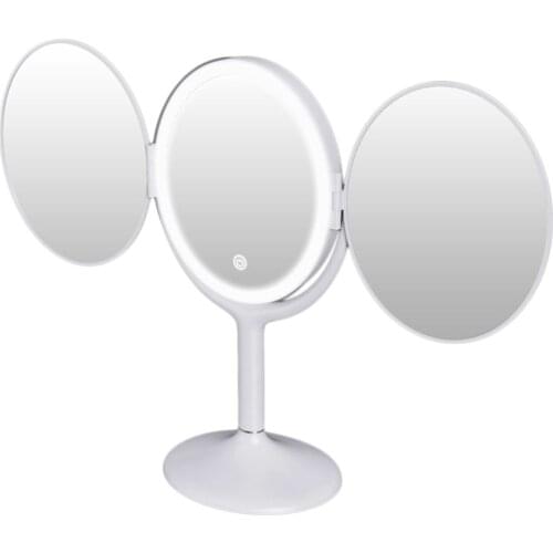 Makeup Trifold Mirror with Lights 3 Color 1X 2X Magnification Portable Cosmetic Mirror Touch Control Battery Powered Female Gift