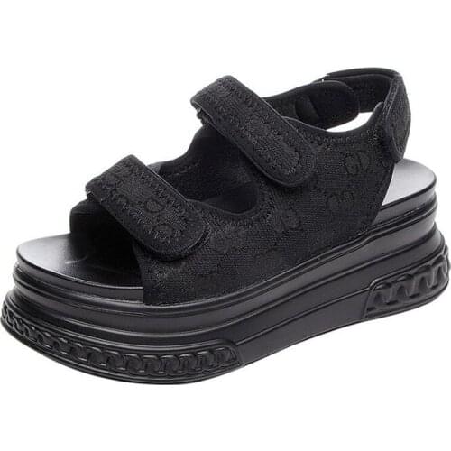 7cm Platform Sandals Women Wedge High Heels Shoes Women Buckle Leather Canvas Summer Zapatos Mujer Slippers Woman Sandal