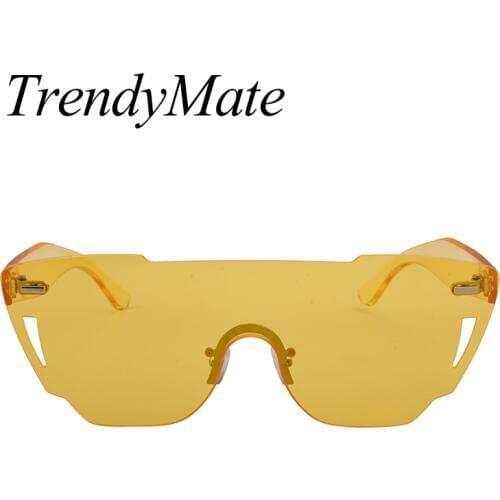 Candy Color Rimless Sunglasses Women Clear Lens Summer Shades Acetate Eyewear Ladies One Piece Rivet Sexy Sun Glasses 1042T