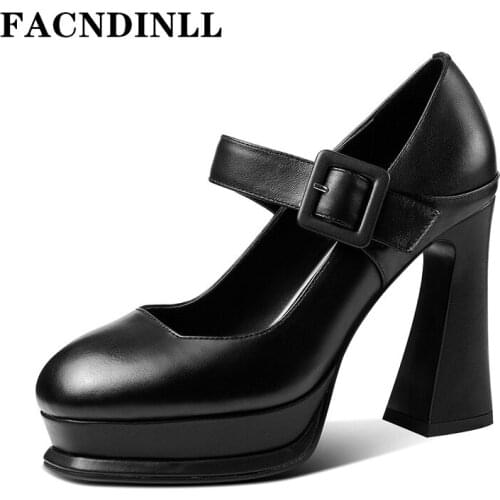 New Brand Women Pumps 2022 Spring Arrival Genuine Leather High Heels Platform Shoes Retro Mary Janes Dress Party Office Pumps 39