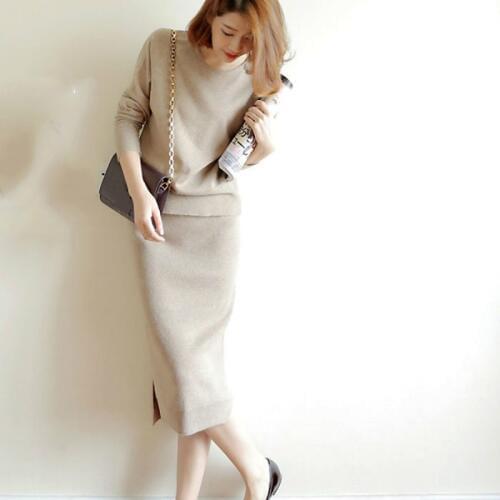 2 piece set women 2019 New Womens Cashmere sweaters and Knitting Package Hip Skirts Auntmun Female Dresses knitted Suit