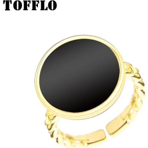 TOFFLO Stainless Steel Black Shell Ring Green Malachite Ring Fashion Versatile Jewelry Women BSA071