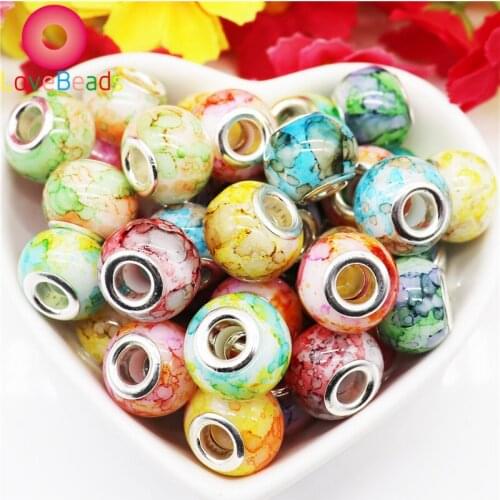 10Pcs 16x10mm Big Hole Glass Ripple Print Chain Spacer Beads Fit European Pandora Charms Bracelets Necklace Jewelry Making