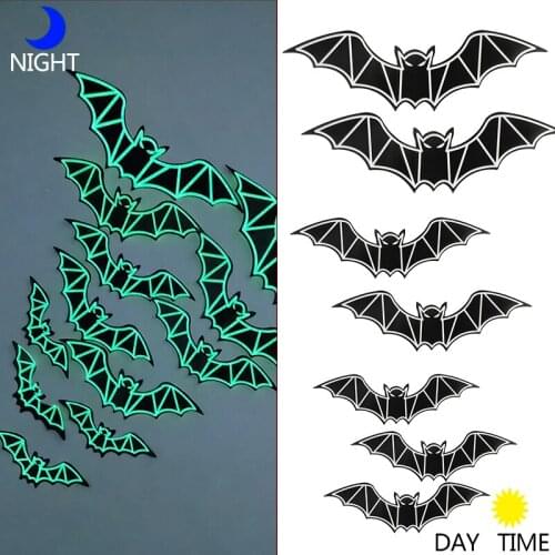 12/24/36/48pcs Halloween Decoration 3D Luminous Bat Wall Sticker Halloween Horror Props Indoor Childrens Room Decor Supplies