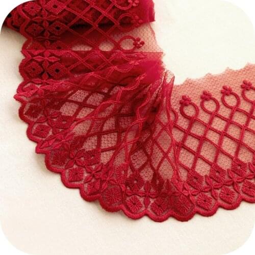 15cm 20cm 25cm Burgundy Mesh Floral Embroidered Lace Ribbon DIY Apparel Sewing Fabric Lace Tape Dress Clothing Doll Decoration