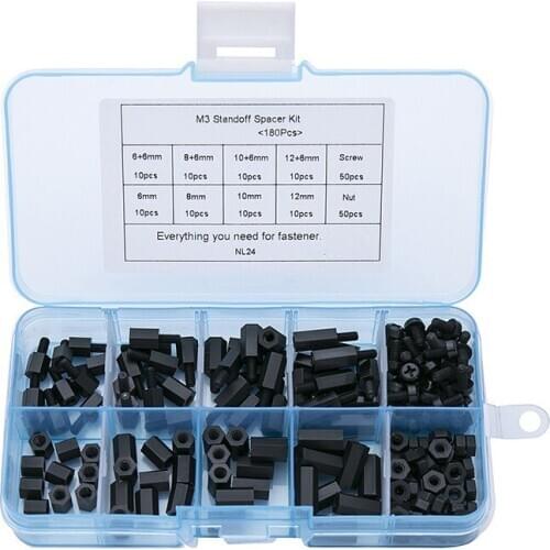180Pcs/lot M2 M2.5 M3 Female Male Hex Nylon Standoff Spacer Column For PCB Motherboard Fixed Plastic Spacing Screws Set NL24
