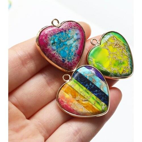 2pcs Turquoise Love Color Splicing Natural Stone Pendant Bag Phnom Penh Charms for Pendants Jewelry Making Necklace Material
