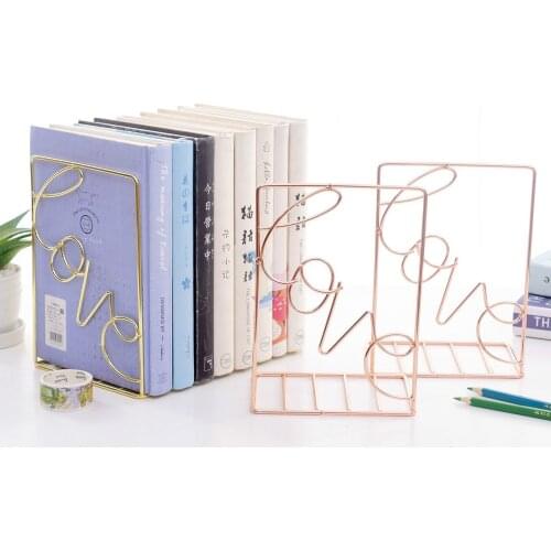 2Pcs/Pair Creative Love Shaped Metal Bookends Desk Storage Holder Shelf Book Organizer Stand