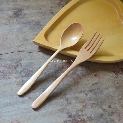 200pcs Natural Wood Spoon And Fork Dinnerware Salad Fruit Fork Coffee Tea Spoon Tableware Wooden Cutlery Free Shipping
