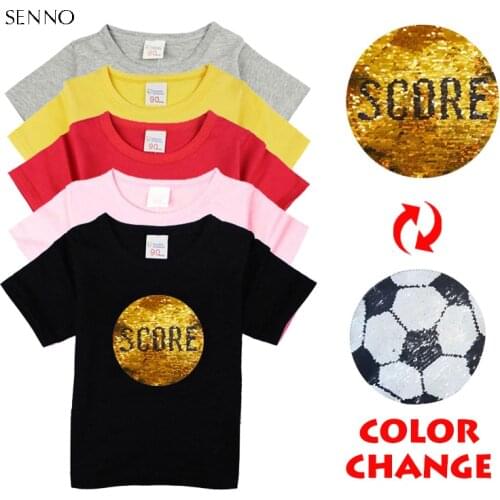 2020 Clothes discoloration face flip double sequins pattern childrens t-shirts unisex t shirt much color kids cartoonclothes