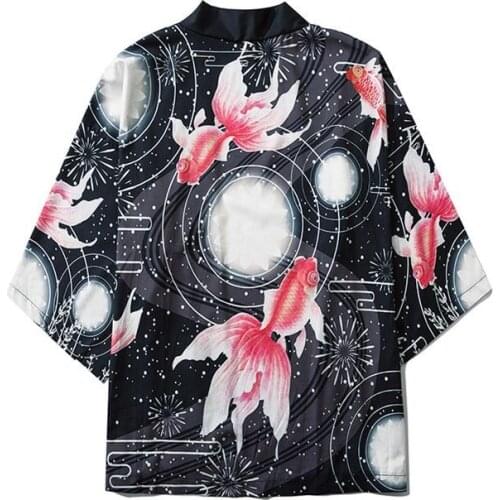 2020 Japanese Kimono Traditional Carp Printing Seven Men Women Cloak Shirt Yukata Geisha Cardigan Kimonos Mujer Asian Clothes