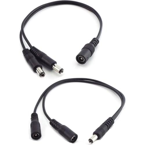 5.5mm*2.1mm 1 Female to 2 Male Connector Male to Female Plug DC Power Splitter Cable CCTV LED Strip Light Power Supply Adapter