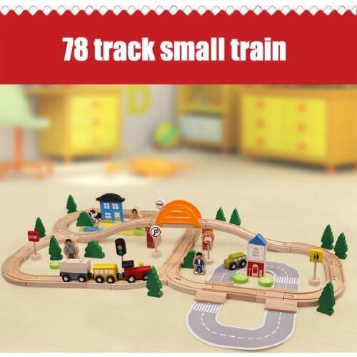 78PCS Wooden Train Track Accessories Toy Assembled Magnetic Rail Bridge Station Diecast Car Wooden Railway Education Puzzle toy