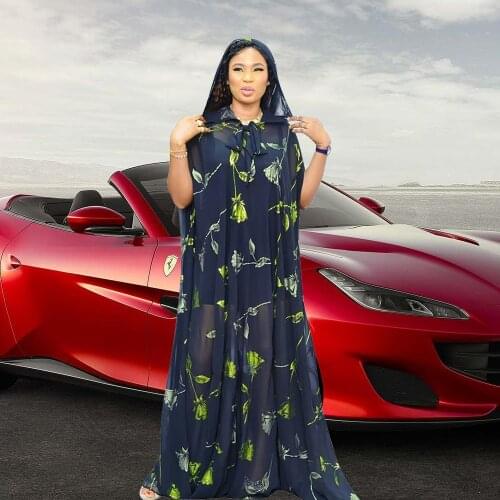 Abaya Dubai flower Pattern Printing Muslim Sets Dress Lady Party European Clothes American Clothing Loose Robe With hat