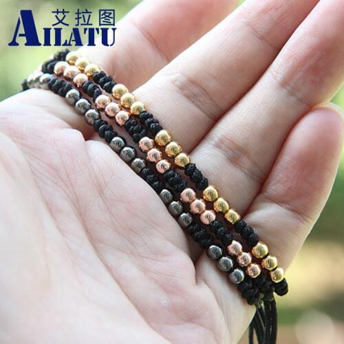 Ailatu 4 mm Braiding Macrame Bracelet Best Gift Women Pulseras Hombre Bracciali Mens Elastic Bead Jewelry