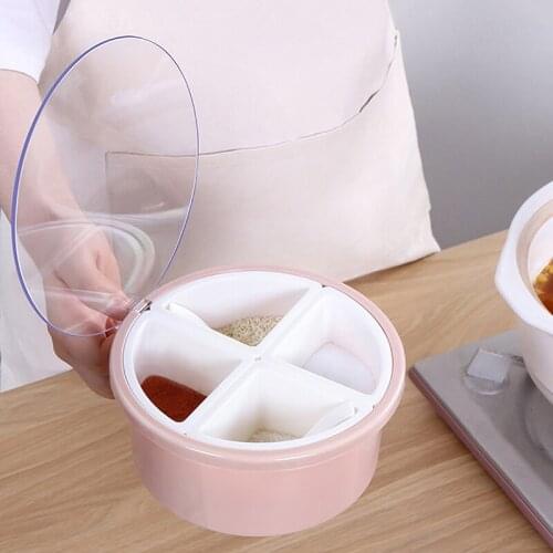 Big Seasoning Container Portable 4 Grids Seasoning Box Spice Jar With Lid & Spoon Spice Pots Bowls Seasoning Box Container