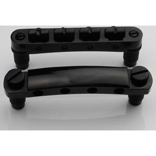 Black Heavy Duty 4 string Bass Guitar Tailpiece Bridge with 2 Anchors Studs MTB401/MST401