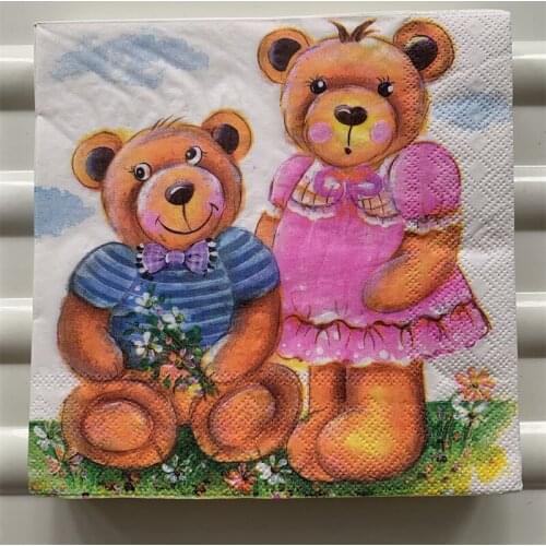 Decoupage wedding birthday party Napkin paper cute tissue cartoon animal bear fox deer vintage beautiful serviettes decor 20