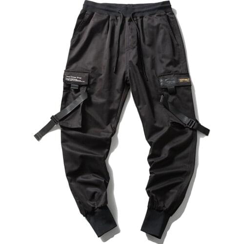 Men Ribbons Pocket Overalls Harlan Jogger Harajuku Sweatpants Hip Hop Pants Paratrooper Pants Japanese Streetwear Tactical Pants