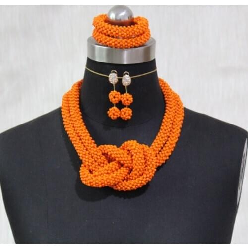 Dudo Necklace Sets For Women Orange Crystal Handmade Indian Jewelry Set Criss-Corss African Wedding Bridal Jewellery Accessories