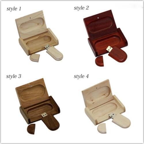 Wooden Personality Creative Gift Customized Logo Wood with Box USB Flash Drive U Disk USB2.0 Flash Drive 4G 8GB 16GB 32GB 64GB